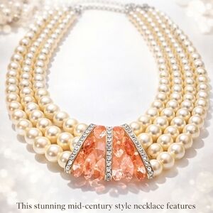 Vintage Statement Piece Elegant Pearl and Crystal Necklace.